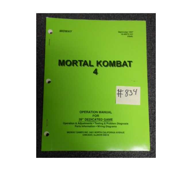 MORTAL KOMBAT 4 Arcade Machine Game Service OPERATION MANUAL #834 for sale  