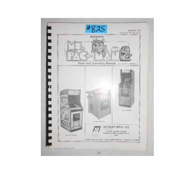 MS. PAC-MAN PACMAN Arcade Machine Game PARTS and OPERATING MANUAL with SCHEMATICS #825 for sale  