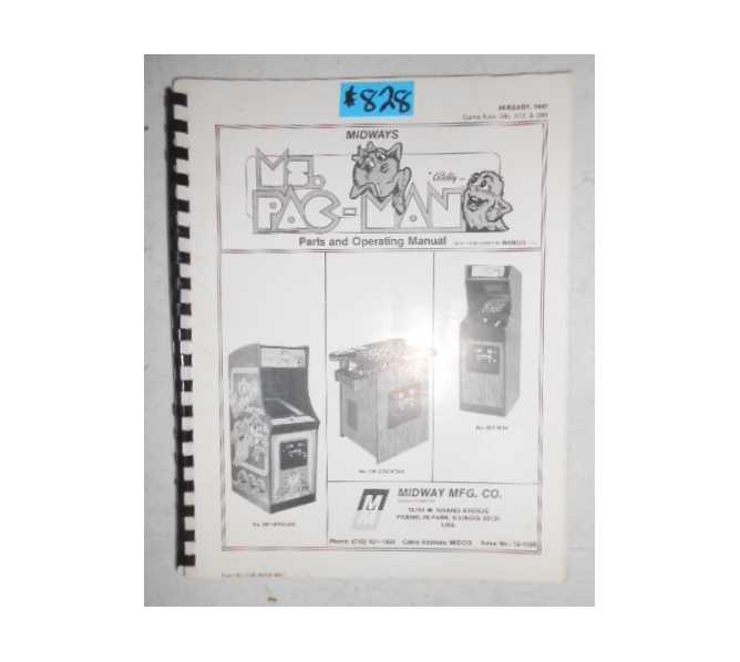 MS. PAC-MAN PACMAN Arcade Machine Game PARTS and OPERATING MANUAL with SCHEMATICS #828 for sale  