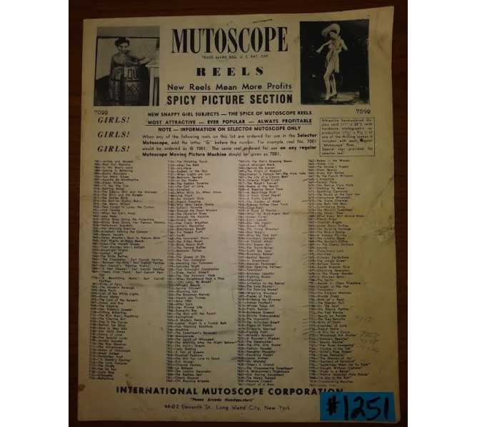 MUTOSCOPE REELS SPICY PICTURE SECTION LIST #1251 for sale 