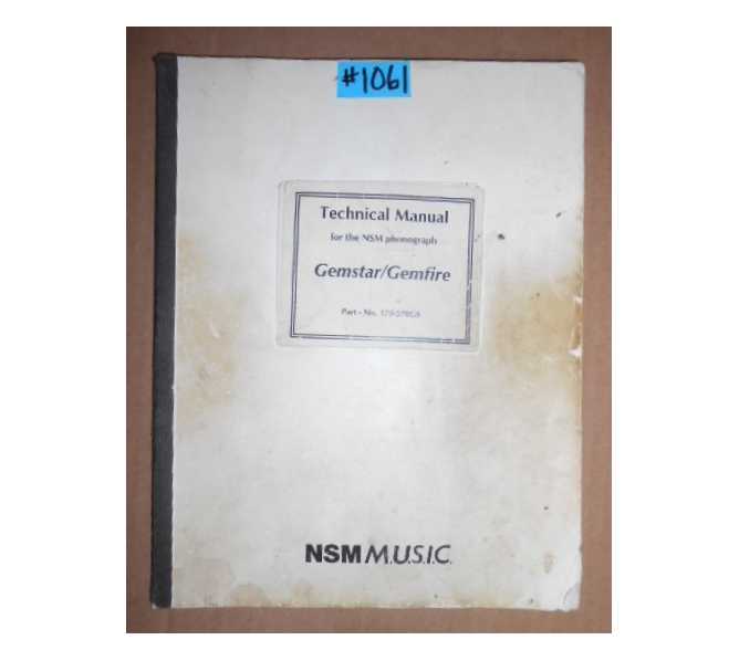 NSM GEMSTAR / GEMFIRE Jukebox TECHNICAL MANUAL #1061 for sale  