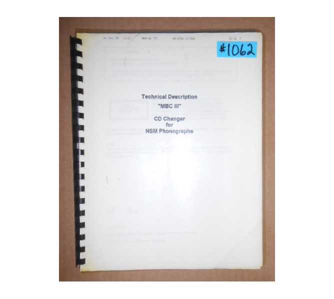 NSM MBC III CD CHANGER for NSM PHONOGRAPHS Technical Description #1062 for sale  