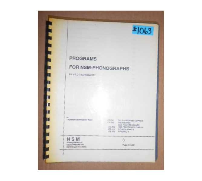 NSM PHONOGRAPHS Programs Manual #1063 for sale  