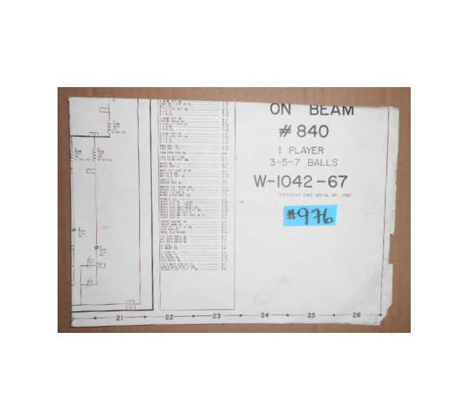 ON BEAM Pinball Machine Game SCHEMATIC & MORE #976 for sale  