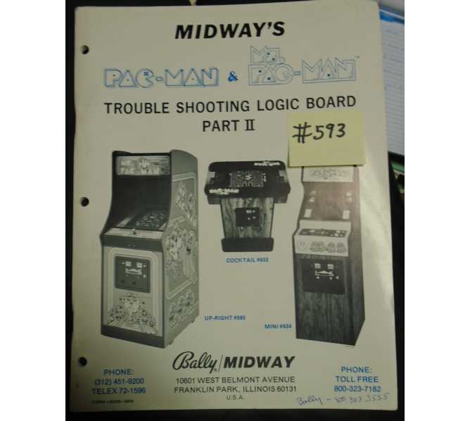 PAC-MAN / MS. PAC-MAN PACMAN Arcade Machine Game TROUBLE SHOOTING LOGIC BOARD PART II MANUAL #593 for sale  