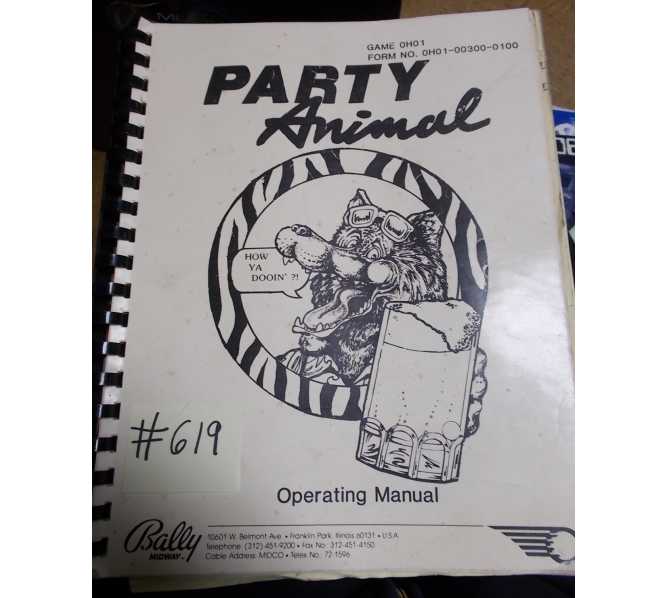 PARTY ANIMAL Pinball Machine Game Operating Manual #619 for sale - BALLY 