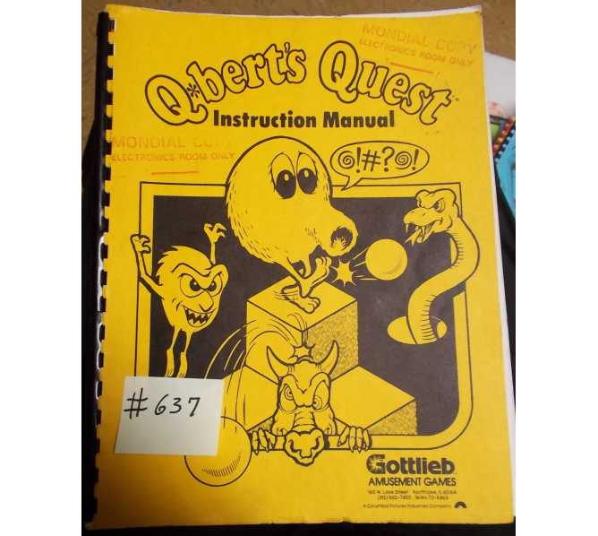 Q*BERTS QUEST Arcade Machine Game INSTRUCTION MANUAL #637 for sale  