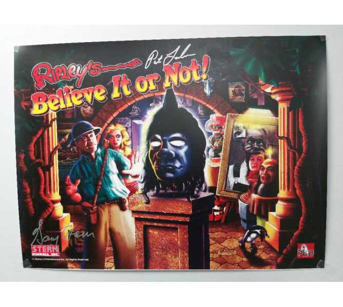 RIPLEY'S BELIEVE IT OR NOT Pinball Machine Game Translite Backbox Artwork Signed by Gary Stern & Pat Lawlor