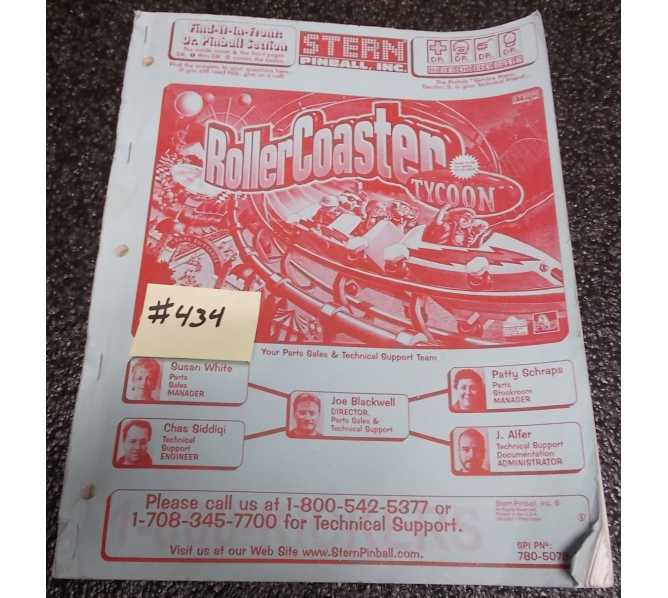 ROLLERCOASTER TYCOON Pinball Machine Game Owner's Manual #434 for sale - STERN 
