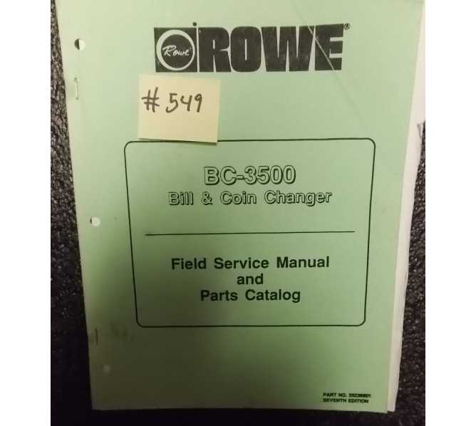 ROWE BC-3500 Bill & Coin Changer FIELD SERVICE MANUAL and PARTS CATALOG #549 for sale  