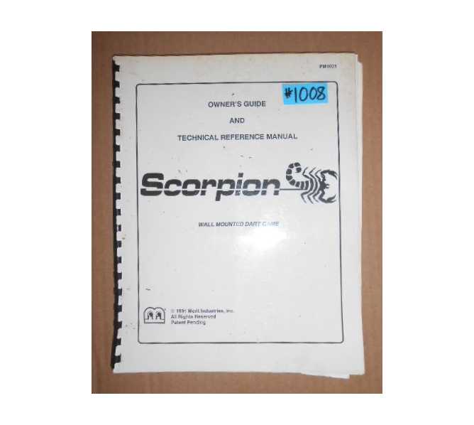 SCORPION Arcade Machine Game OWNER'S GUIDE and TECHNICAL REFERENCE MANUAL & DIP SWITCH SETTINGS #1008 for sale  
