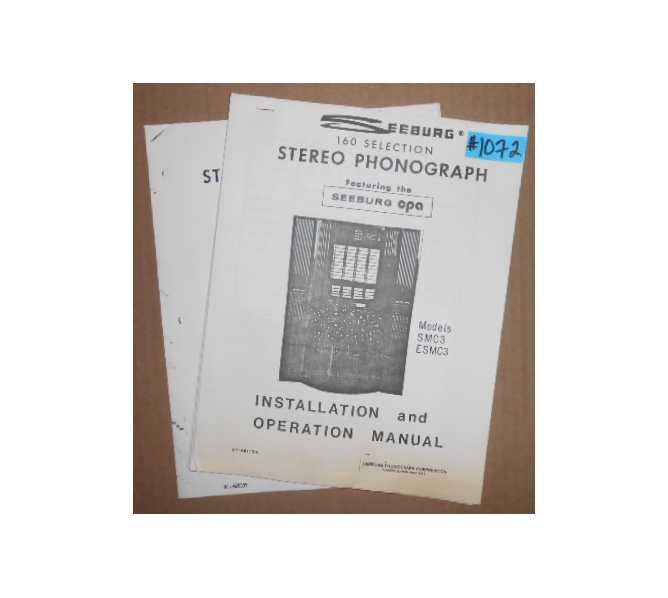 SEEBURG CPA MODELS SMC3 / ESMC3 Jukebox INSTALLATION & OPERATION MANUAL & MICROCOMPUTER MEMORY BANK MANUAL #1072 for sale 