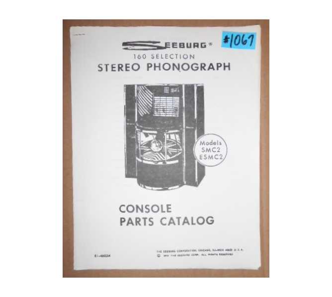 SEEBURG MODELS SMC3 / ESMC3 Jukebox CONSOLE PARTS CATALOG #1067 for sale 