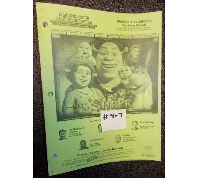 SHREK Pinball Machine Game Owner's Manual #407 for sale  