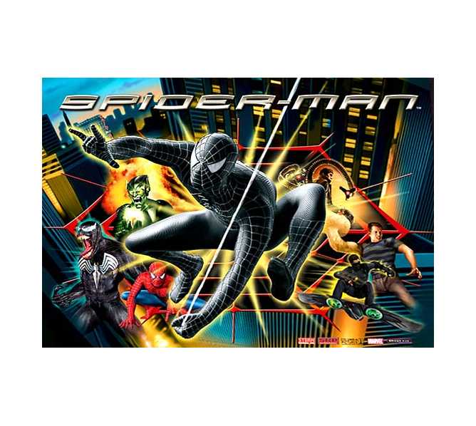 STERN BLACK SUITED SPIDER-MAN Pinball Machine Game AUTHENTIC ORIGINAL BACKGLASS Artwork Graphic for sale - #5538 SUPER RARE