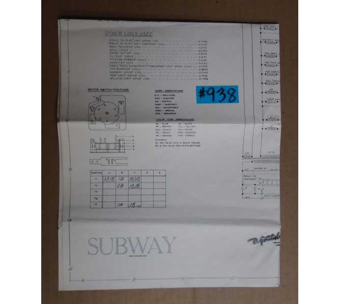 SUBWAY Pinball Machine Game SCHEMATIC #938 for sale  