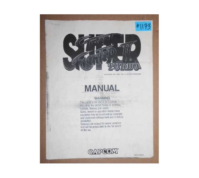 Super Street Fighter Ii Turbo Arcade Machine Game Manual 1172 For