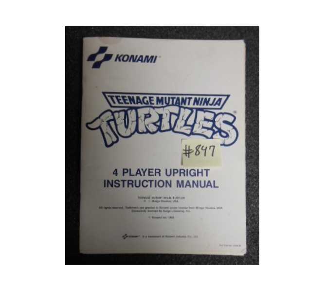 TEENAGE MUTANT NINJA TURTLES Arcade Machine Game INSTRUCTION MANUAL #847 for sale  