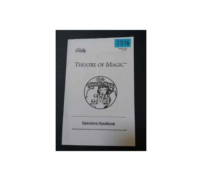 Image icon THEATRE OF MAGIC Pinball OPERATORS HANDBOOK #1316 for sale