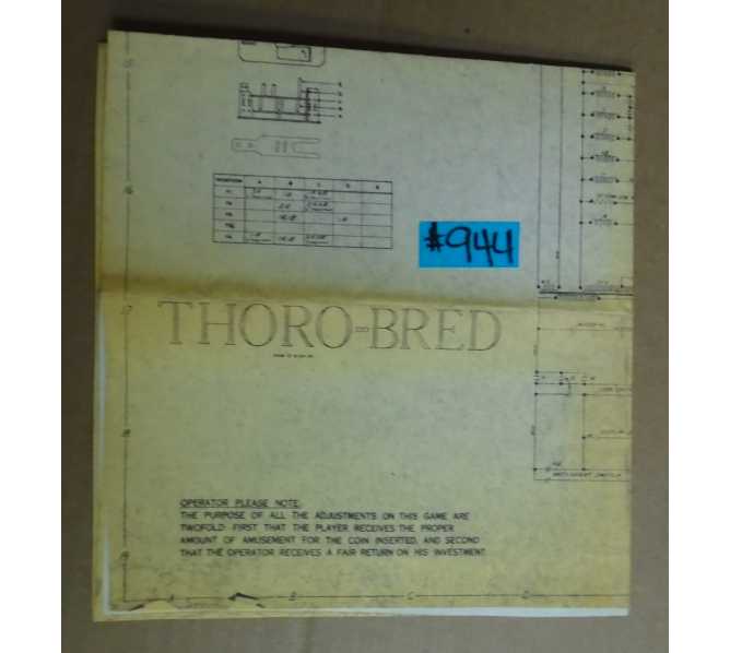 THORO-BRED Pinball Machine Game SCHEMATIC #944 for sale  