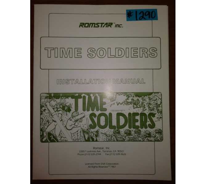 TIME SOLDIERS Arcade Machine Game INSTALLATION MANUAL #1290 for sale 