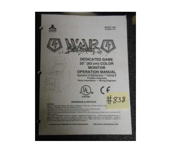WAR Arcade Machine Game Service OPERATION MANUAL #838 for sale  