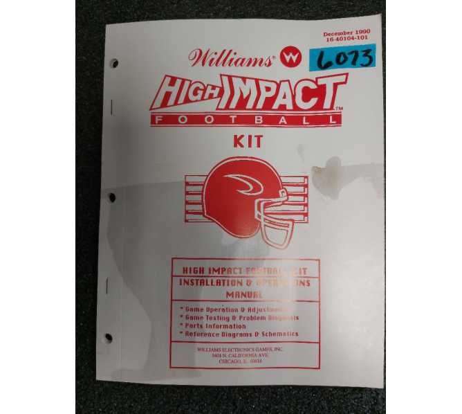 WILLIAMS HIGH IMPACT FOOTBALL KIT Arcade Machine INSTALLATION & OPERATIONS MANUAL #6073 for sale