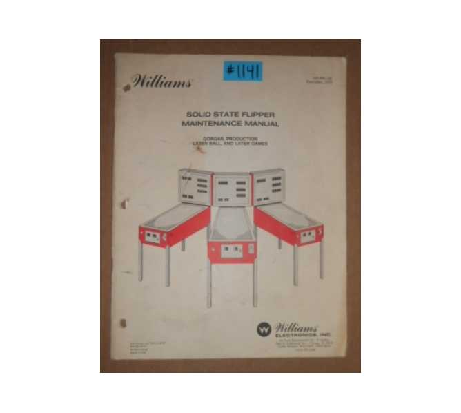 WILLIAMS Pinball Machine Game SOLID STATE FLIPPER MAINTENANCE MANUAL for GORGAR, LASER BALL & MORE #1141 for sale 