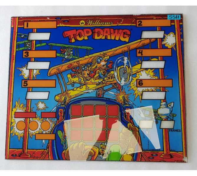 WILLIAMS TOP DAWG Arcade Machine Game GLASS Marquee Bezel Artwork Graphic #5511 for sale