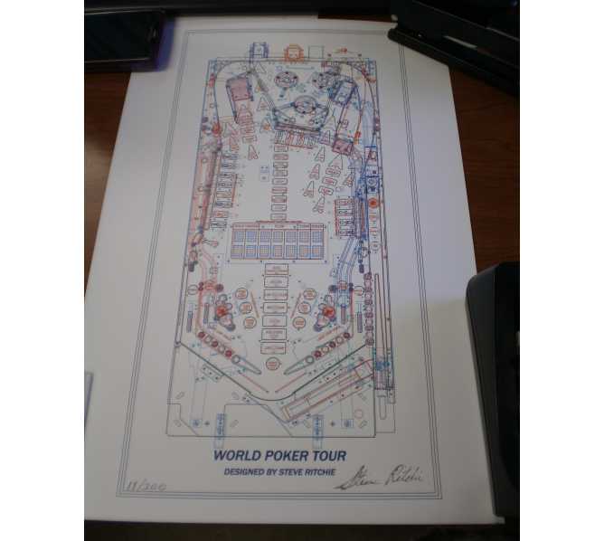 WORLD POKER TOUR Pinball Machine Game Autocad Blueprint Artwork #11/300 Signed by Designer, Steve Ritchie