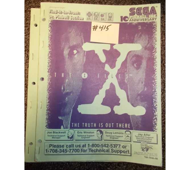 X FILES Pinball Machine Game Owner's Manual #415 for sale 