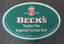 HUGE BECKS NUMBER ONE IMPORTED GERMAN BEER Tin Advertising Sign #8291