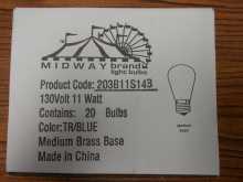 Midway Transparent Sign Marquee Carnival Light Bulbs 11watt S14 - Pack of 20 bulbs - #203B11S14B - Blue for sale